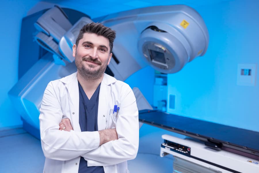 doctor ready for radiation therapy for cancer