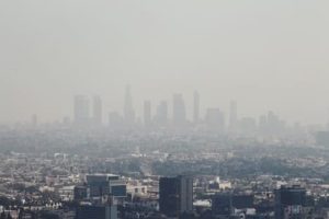 Polluted smoggy air over city