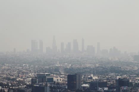 Polluted smoggy air over city