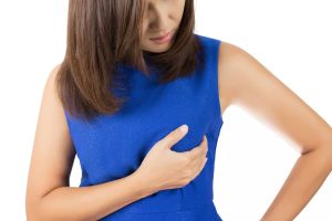 Person performing breast cancer self-evaluation
