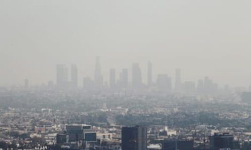 Polluted smoggy air over city