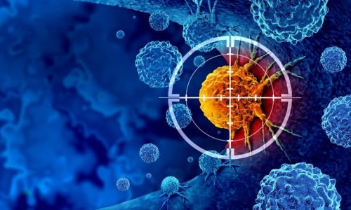 Illustration of cancer cell in crosshairs